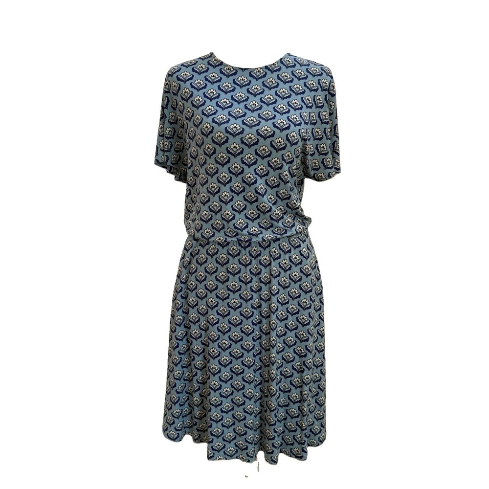 Boden Floral Jersey Dress Blue Multicolor Short Sleeve Pockets Fit Flare Size 2R
